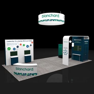 Modern Blanchard exhibit booth showcasing leadership development solutions.