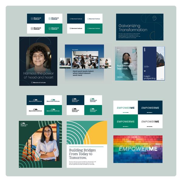 Mockups of new branding for Blanchard Institute.