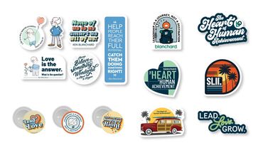 A collection of motivational and leadership-themed stickers with inspirational quotes and illustrations.