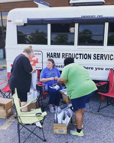 Challenges Inc volunteers at mobile unit