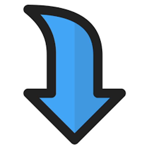 Blue arrow pointing downward with a black outline.
