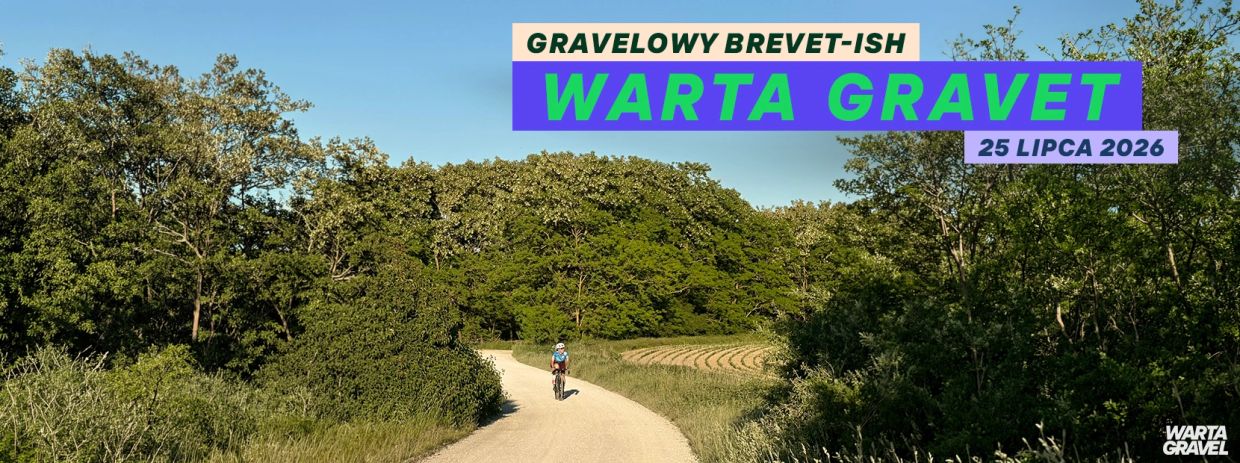 Cyclist on a gravel road with event text overlay.
