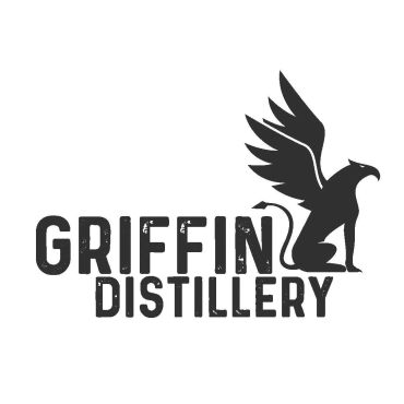 Black and white Griffin Distillery logo with a griffin illustration.