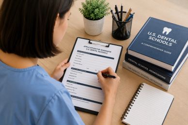 student filling out dental school admission form for advanced standing application CAAPID.