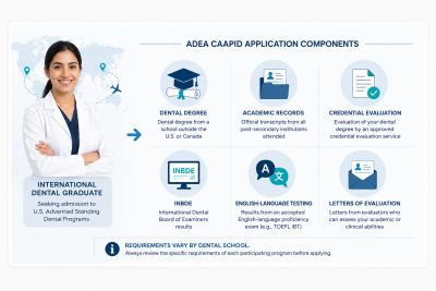 Components of the ADEA CAAPID application for international dental graduates.