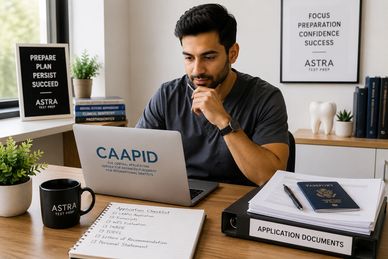 Applicant reviewing CAAPID application documents at Astra Test Prep