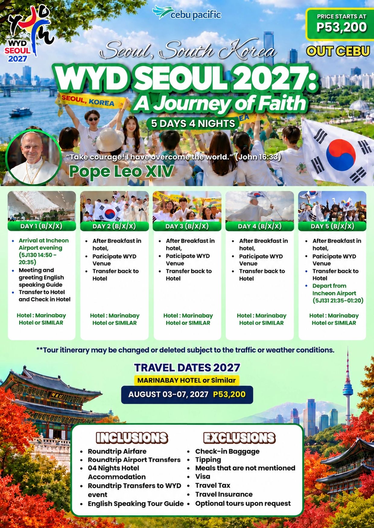 WYD Seoul 2027 trip itinerary and details from Cebu.