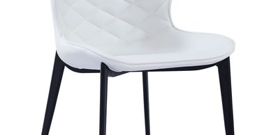 Modern white chair with black legs.