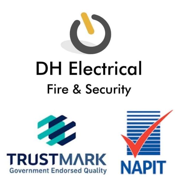 Logo for DH Electrical with TrustMark and NAPIT certification marks.