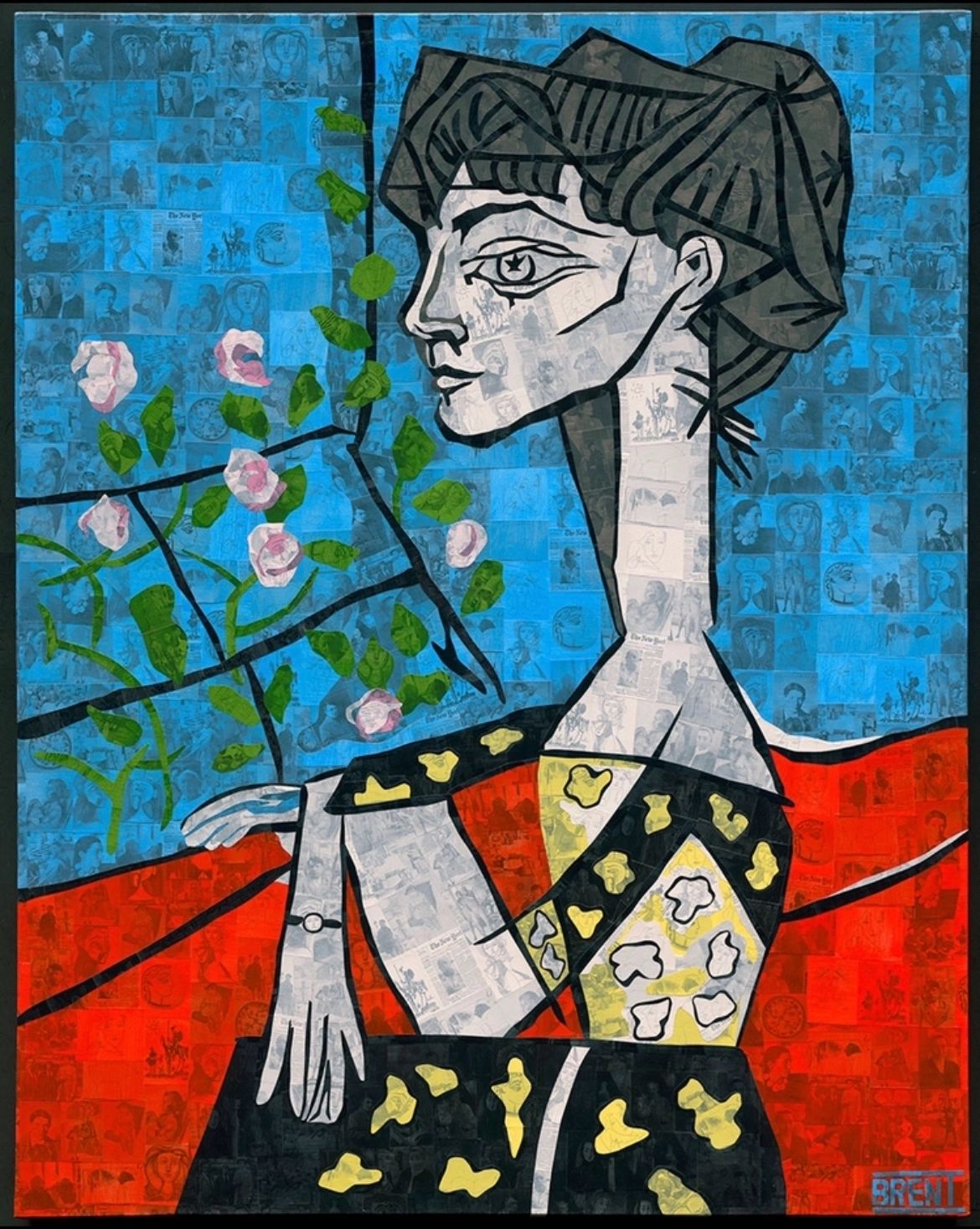 Original Serialist Painting of Picasso,’
Jacqueline with Flowers by BRENT THE SERIALIST