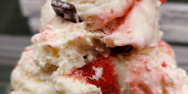 Homemade white chocolate raspberry ice cream