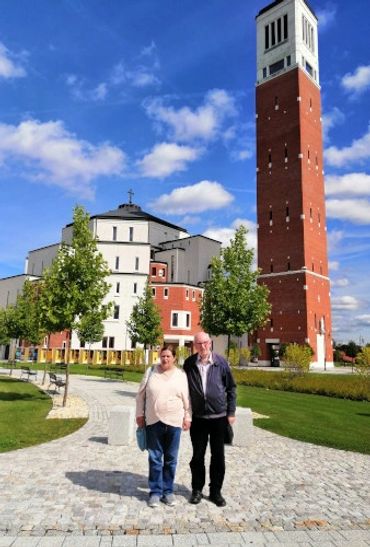 Terry and Maria outside the John Paul II Centre, Krakow.