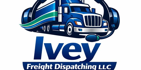Logo of Ivey Freight Dispatching LLC featuring a blue truck and headset.