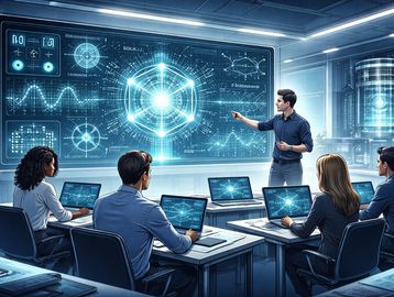 Team analyzes futuristic data on digital screens in a high-tech room.