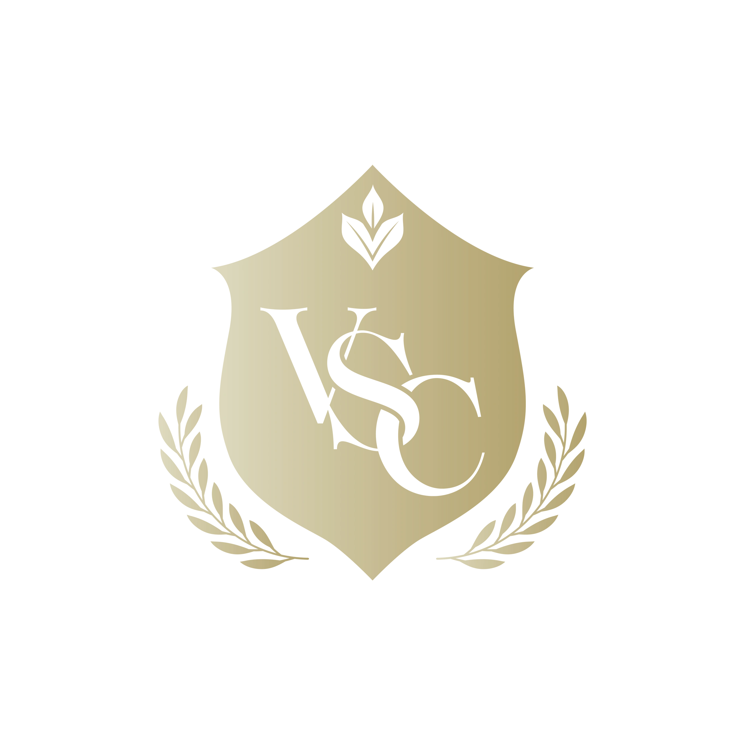 Elegant gold shield logo with the letters V, S, and C intertwined, flanked by laurel branches.