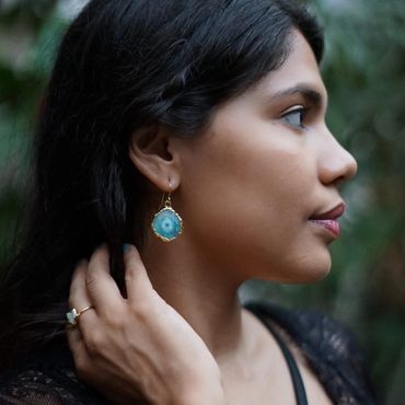 Unique handmade agate jewelry a raw natural earing, designed to energies and chakras.