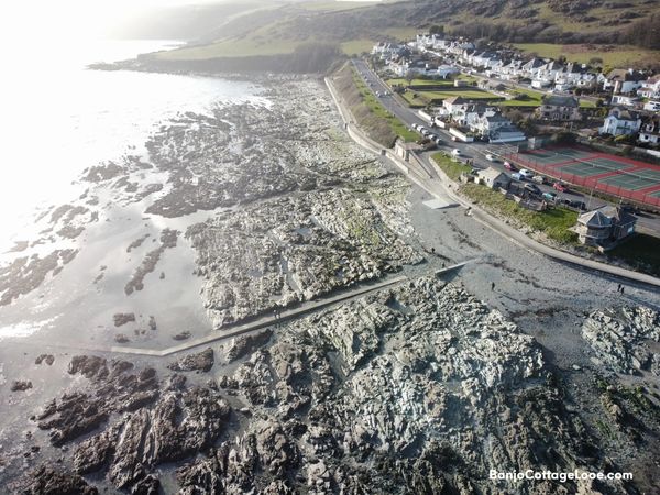Aerial view of Hannafore beach and the Hannafore Kiost