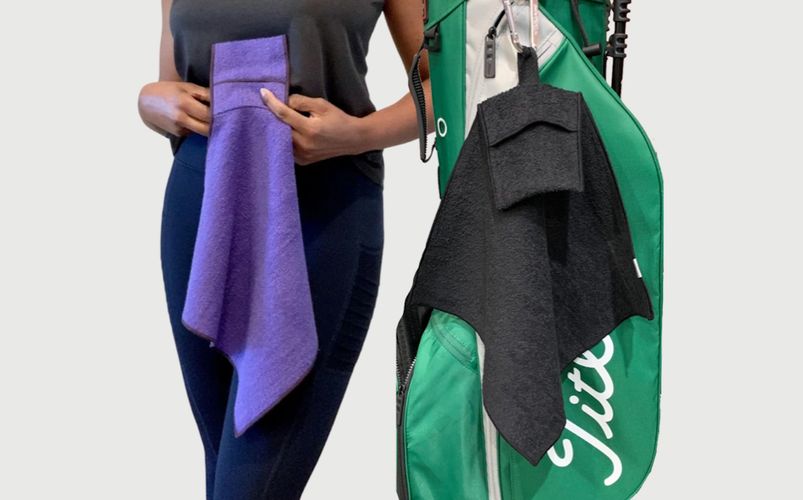Wearable fitness towel with a pocket and golf towel with loop.