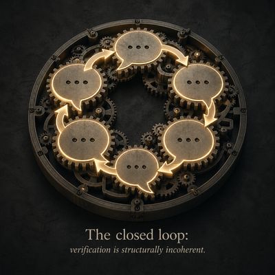 Six brass speech bubble gears linked in circular loop