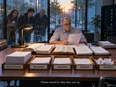 auditor, claim trays, source documents, glass wall, AI server