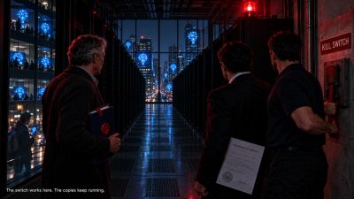 Kill switch darkens AI servers as copies glow across the city