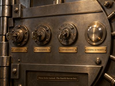 Three locks turned. The fourth has no key.