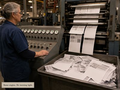 Printing press, all gauges normal, no warning lit