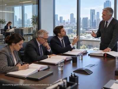 Audit committee reviews an open audit report with the auditor