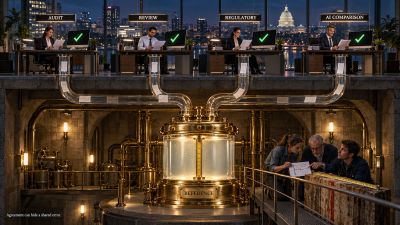 Four checking desks, pipes, reference tank, outside measure