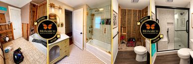 Before and after bathroom remodeling with Monarch Home Theater company.