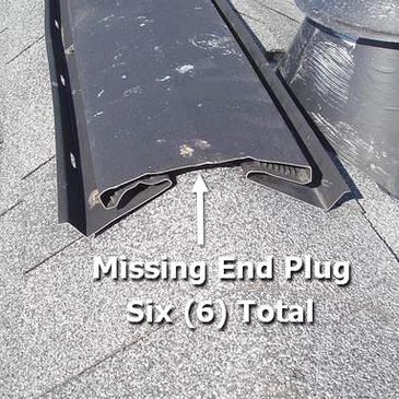 roof leak caused by missing end plug Southport NC