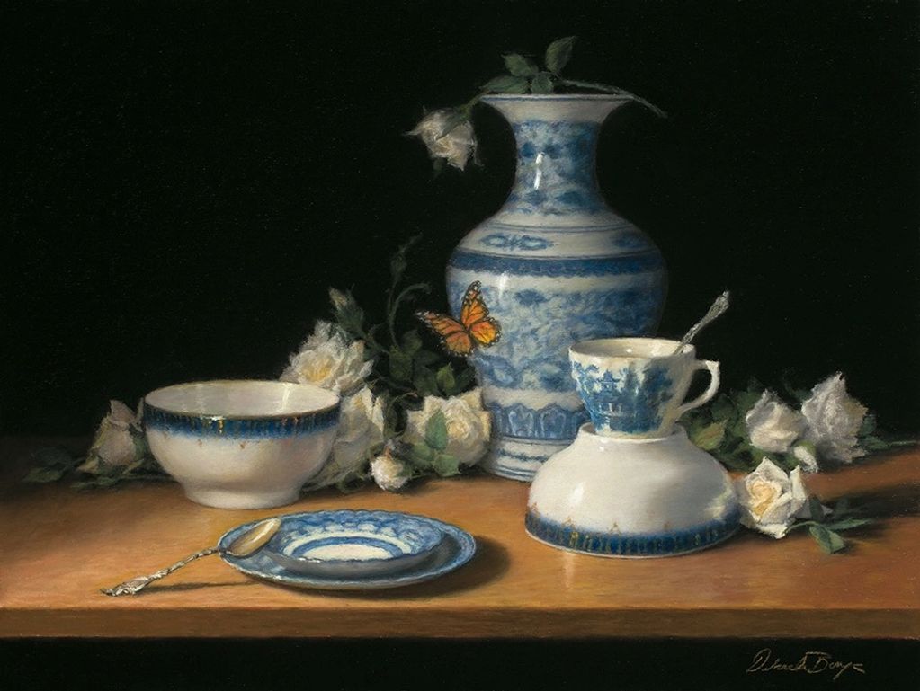 Arrangement in blue and white with Butterfly