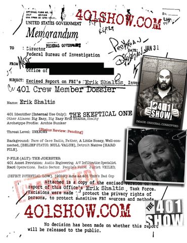 Erik Shaltis, personnel file, 401 Show, Conspiracy analysis, Nephilim, Giants, hybrid research