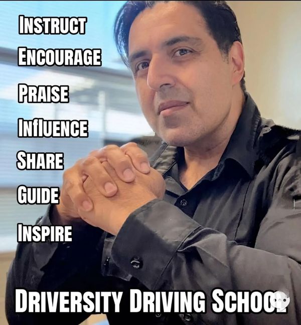 Man promoting diversity driving school with inspirational words.