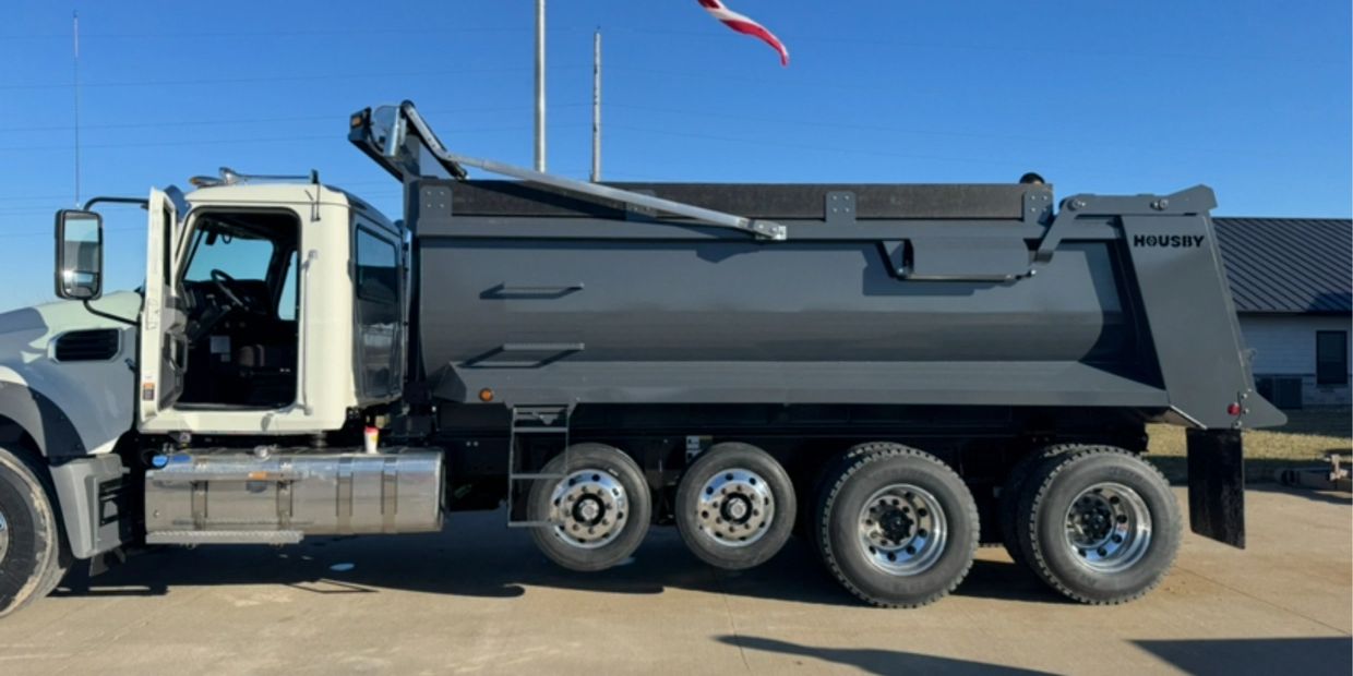 Dump truck in Centerville, Iowa showcasing Housby design, durability, and American-built strength.