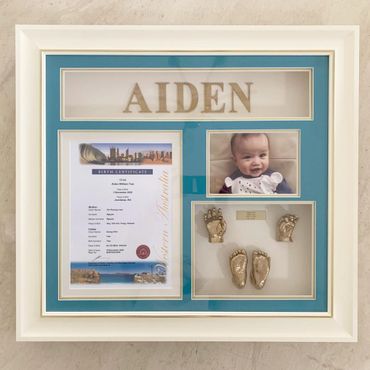 Custom Birth Certificate frame - Baby sculptures with birth certificate, photo and name.