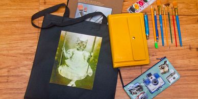 everyday bag with art supplies