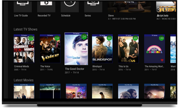 TV guide screen showing latest TV shows like Criminal Minds and The Good Doctor.
