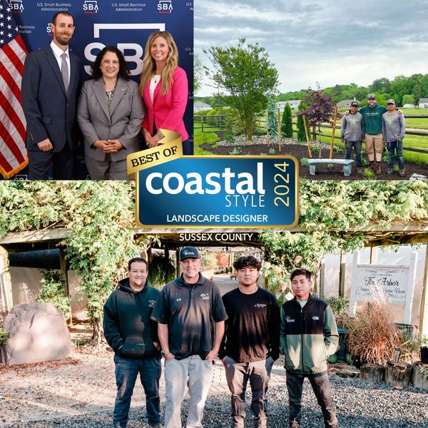 Collage celebrating Sussex County's best landscape designers with teams and officials.