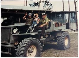 swamp buggy in front of Historic Popenhager Camp Big Cypress National Preserve Florida Everglades