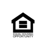 Black and white Equal Housing Opportunity logo with a house and equal sign.