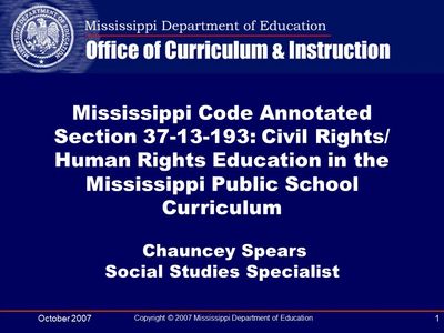TGOW-I's recent analysis focused on Mississippi's mandate to infuse Civil & Human Rights content.