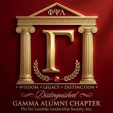 Golden Greek letters and pillars symbolize Gamma Alumni Chapter's legacy and distinction.