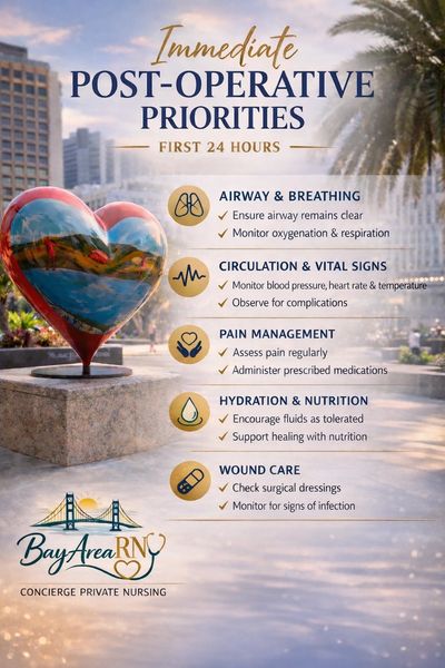 Immediate post-operative priorities for the first 24 hours after surgery.