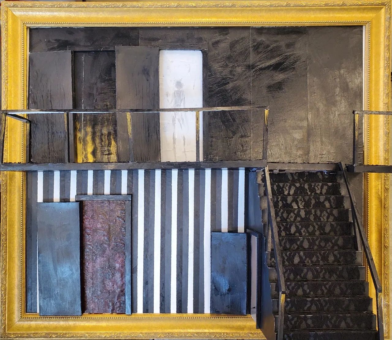 Concealed 
Bristol Board, Newsprint, Acrylic Paint, Lace Fabric, Magnetic clasps
30n x 34in x 9in
20