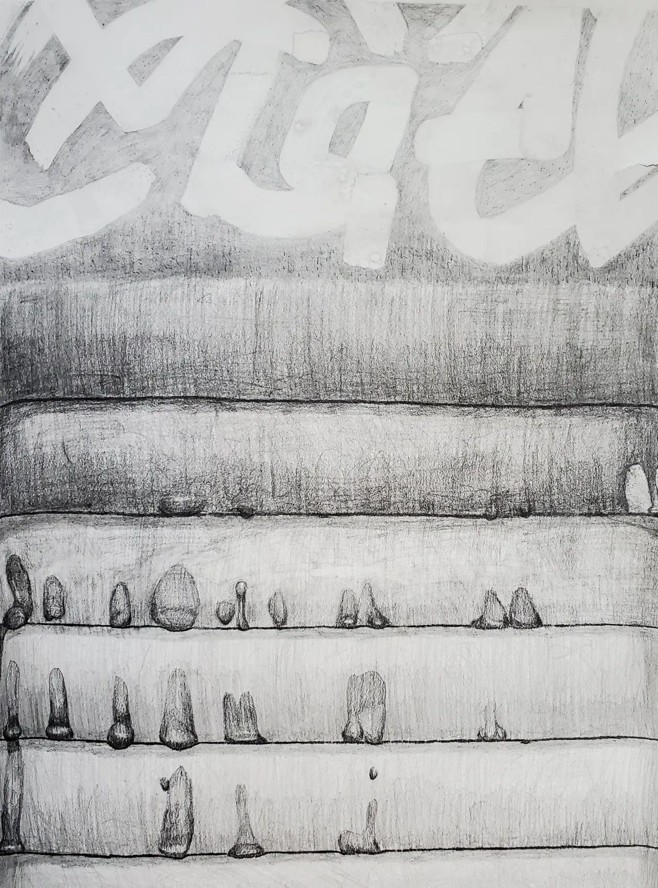 Close Up of a Locker's Graffiti 
Graphite on Bristol Board
17.75in x 23.73in
2023
A black and white