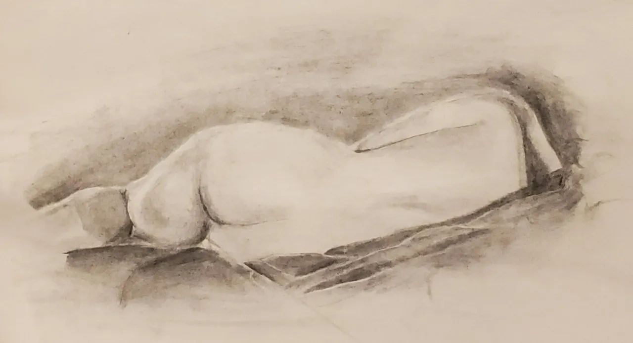 Nude Model Study
Charcoal on Newsprint
10in x 5in
2023
A study from my life drawing class.