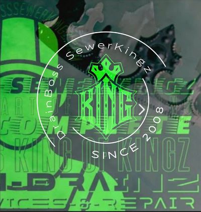 Green-themed logo for DrainBoss SewerKingz, established 2008.