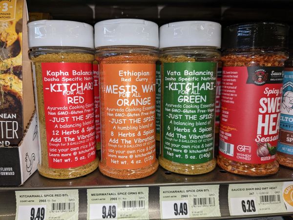 Kitchari4all Spices on Market of Choice shelf