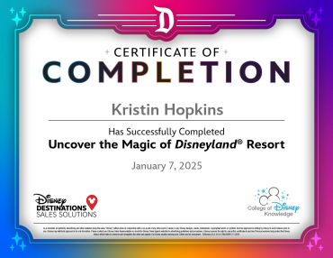 Certificate of completion for Disneyland Resort training.